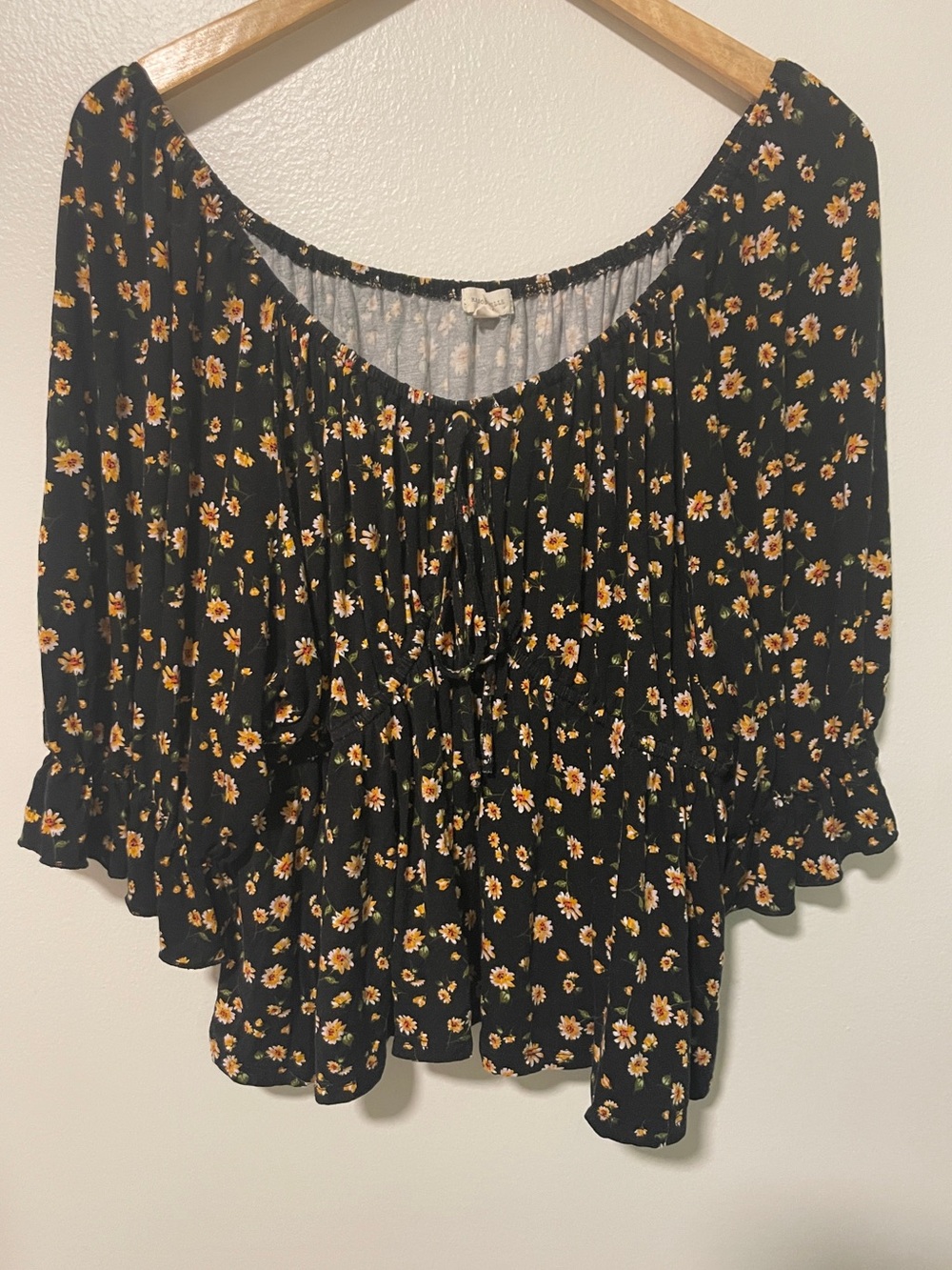 Floral Babydoll Puff Sleeve Blouse Women’s 2X Empire Waist Peasant Boho Smocked